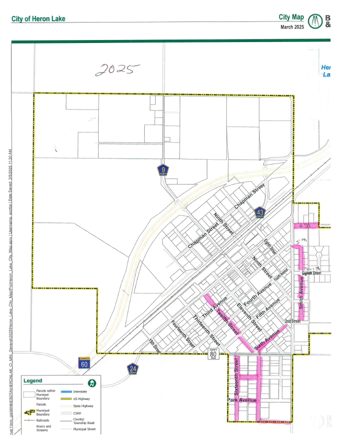 Map of Heron Lake Streets